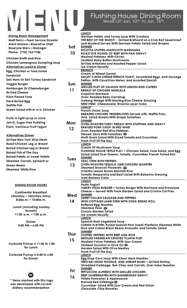 Flushing House Dining Menu